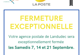 Agence postale – Fermeture exceptionnelle les Samedis 7,14 et 21 Septembre